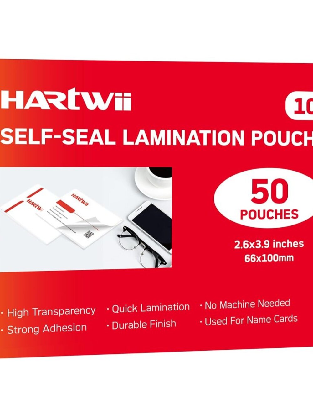 50 Pack Self Sealing Laminating Pouches 2.6x3.9 Inches 10 Mil Thick